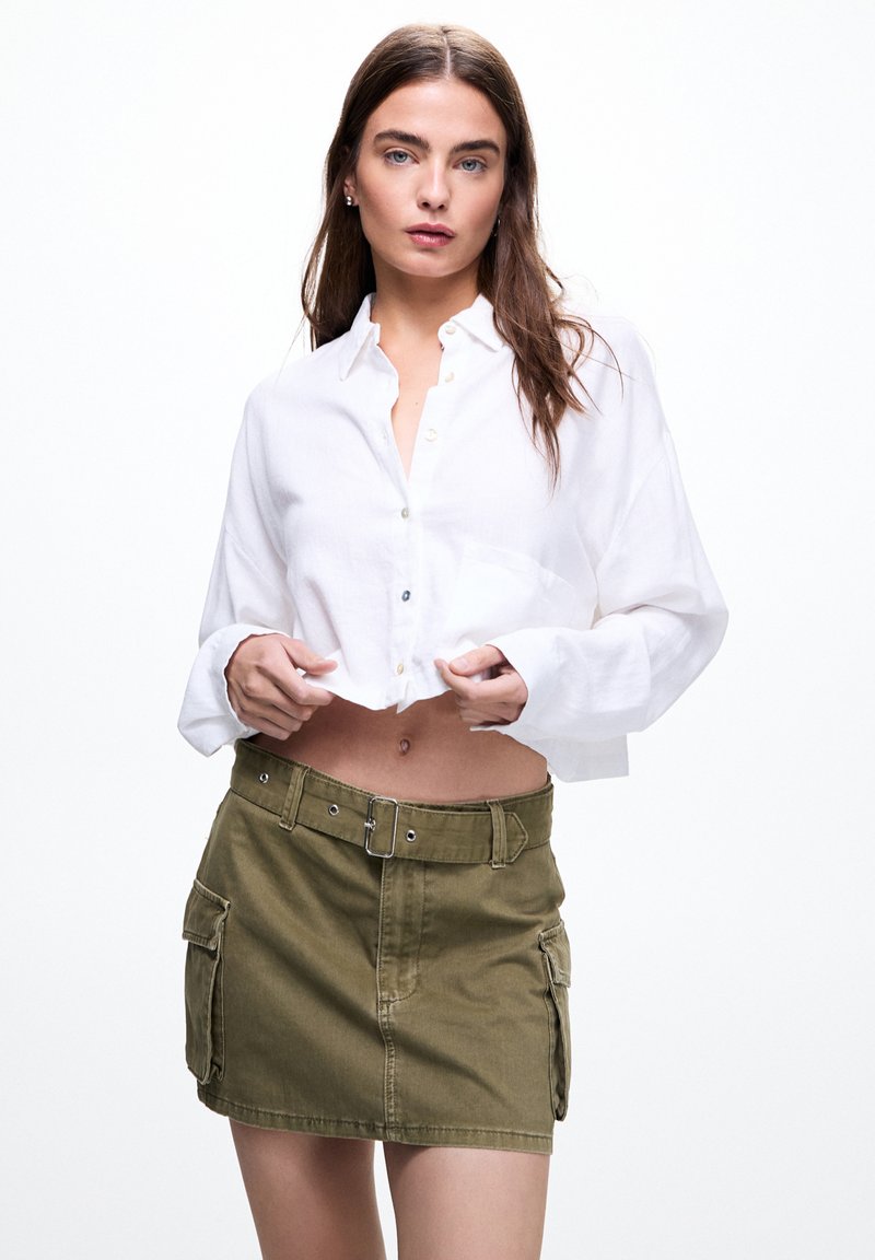 PULL&BEAR RUSTIC LONG SLEEVE CROPPED Cămașă white/alb Zalando.ro