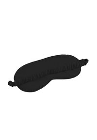 Maschera per dormire nera realizzata in tessuto morbido con un elastico arricciato. La forma ergonomica si adatta agli occhi, bloccando efficacemente la luce.