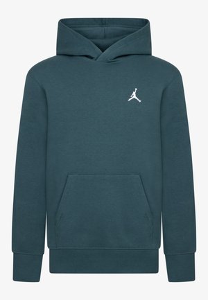 Dunkelgrüner Kapuzenpullover mit Kängurutasche vorne und kleinem weißem Jumpman-Logo auf der linken Brust.