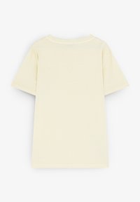 T-shirt met korte mouwen van zacht, lichtgewicht katoen, in een effen lichtgele kleur en met een ronde hals. Alleen achteraanzicht.