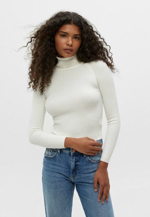 Basic ribbed high neck sweater - Striktrøjer - beige