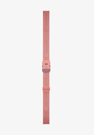 Pink verstellbarer Gepäckgurt mit eingebautem dreistelligem Zahlenschloss und "American Tourister"-Branding entlang des Gurtes.