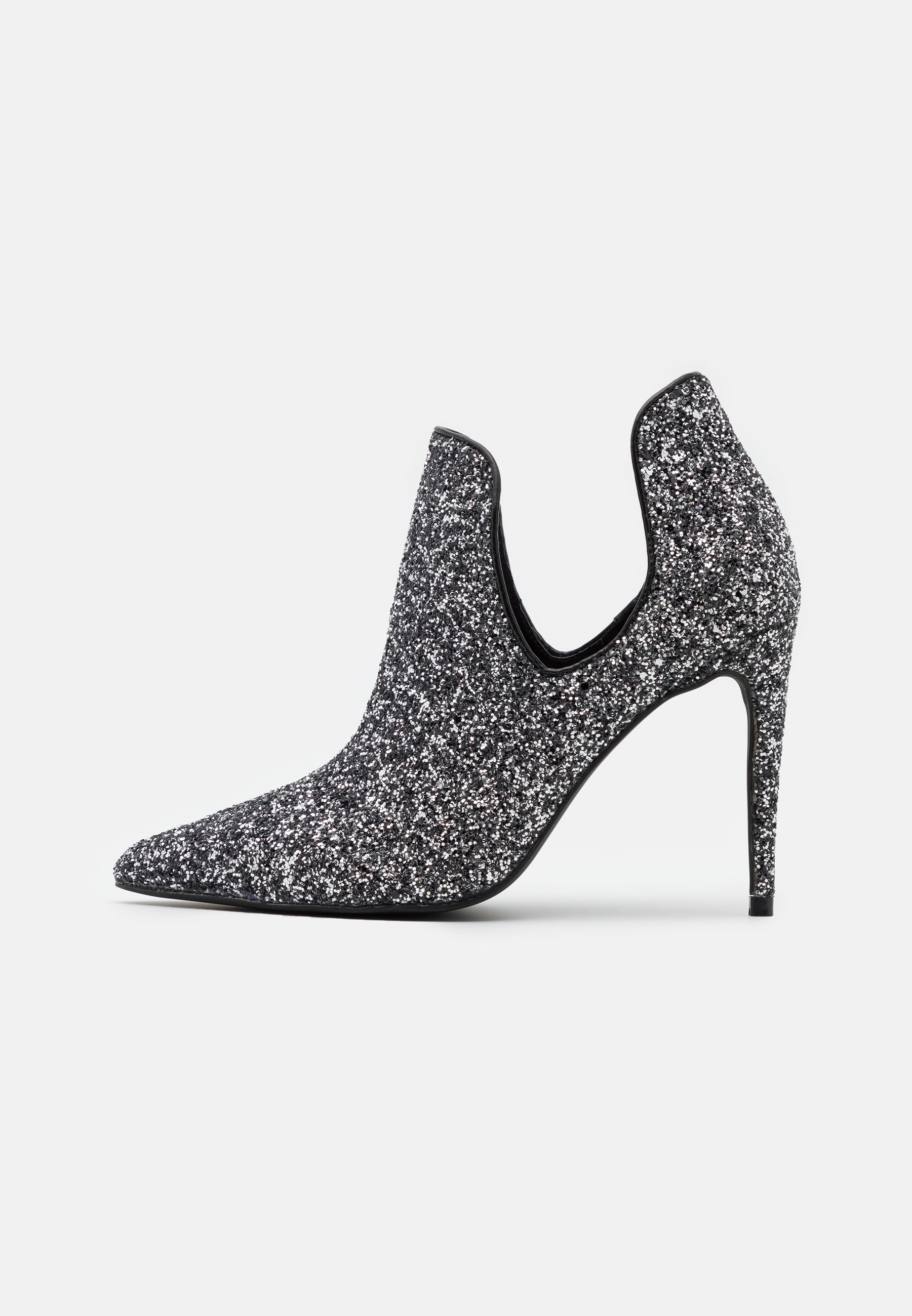 black glitter ankle booties