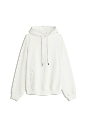 Witte hoodie gemaakt van fleece materiaal, met een kangoeroezak, trekkoordcapuchon en ribgebreide manchetten en zoom.