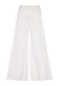 Brede broekspijpen in off-white denim. Heeft een hoge taille, zijzakken en een schone, onopgesmukte uitstraling. Zachte textuur en lichtgewicht.