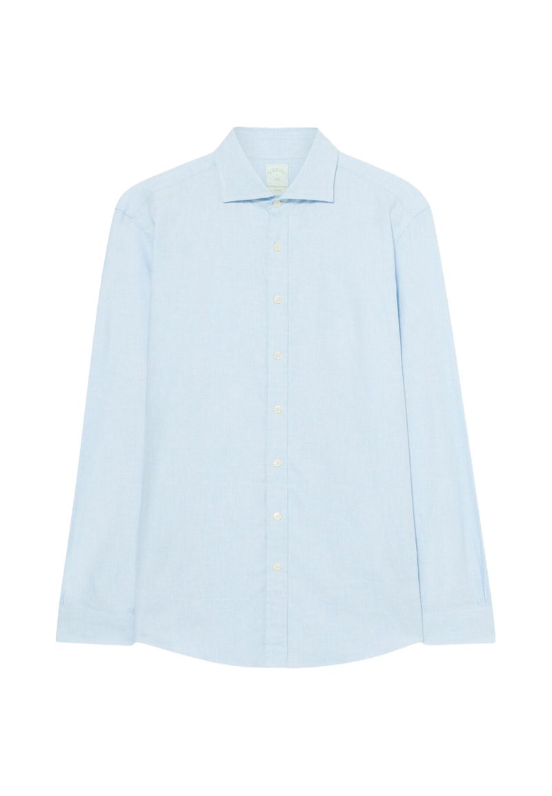 Camicia a maniche lunghe azzurro chiaro in cotone. Presenta un colletto standard e una chiusura con bottoni, con orlo curvo e polsini con bottoni.
