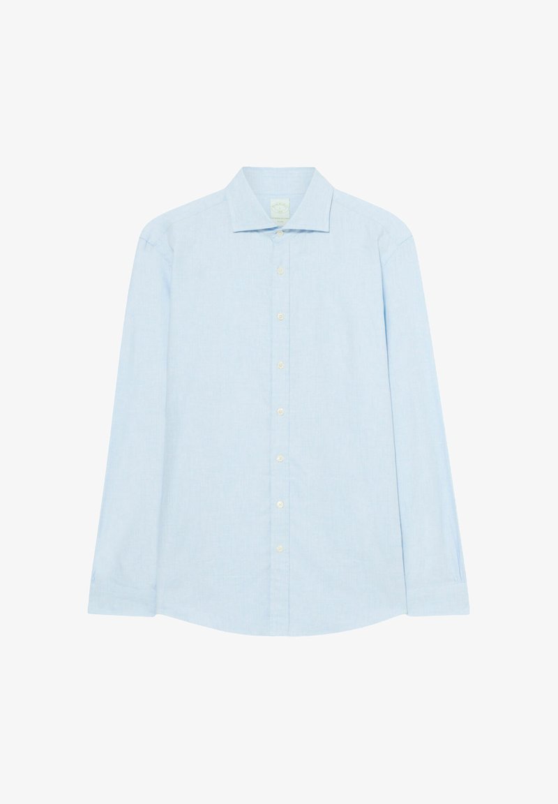 Camicia a maniche lunghe azzurro chiaro in cotone. Presenta un colletto standard e una chiusura con bottoni, con orlo curvo e polsini con bottoni.