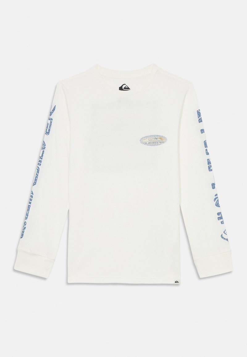 Pikkade varrukatega valge t-särk, mis on valmistatud puuvillast. Varrukatel on sinised graafikad ja ees on logo. Klassikaline ümmargune kaelus.