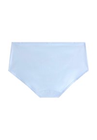 Lyseblå høj talje trusse lavet af glat stof, med et enkelt design uden synlige mønstre eller hardware-detaljer.