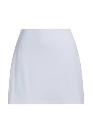 Minifalda blanca hecha de tela suave y ligera. Presenta un diseño sencillo con una cinturilla ajustada y sin cierres visibles.