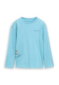 Light blue long-sleeve t-shirt made of cotton. Features "SPEED OFF" text and an illustration of a cartoon character on the sleeve.
