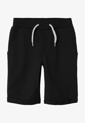 Sorte bomuldsshorts med elastisk taljebånd og hvid snor, foldede kanter og sidelommer.