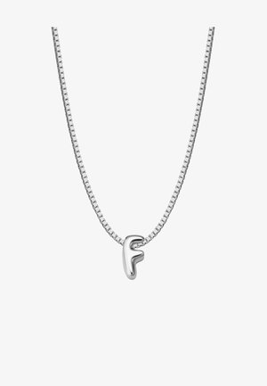 Hõbedane ketigaeliku kaelakee, millel on skulptuuriga tähekett "F", sile tekstuur ja modernne disain poleeritud viimistlusega.