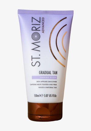 Tube St. Moriz Advanced Gradual Tan Firming Glow de 150 ml, promet de lisser la peau, de raffermir avec de la caféine et de développer un bronzage naturel.