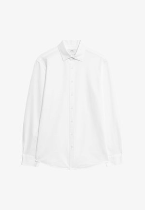 Witte overhemd met lange mouwen en een button-down kraag, gemaakt van gladde stof, met een vooraanstaande knoopsluiting en geknoopte manchetten.
