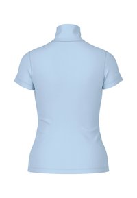Light blue short-sleeve turtleneck top, made of smooth fabric with a fitted shape and clean stitching along the collar and sleeves.
