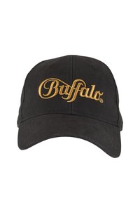 Cască neagră din țesătură durabilă, cu un logo auriu brodat "Buffalo". Bilanț clasic curbat și curea ajustabilă în spate.