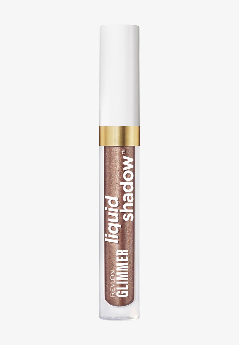 Ombre à paupières liquide Revlon Glimmer en teinte bronze scintillante avec un bouchon blanc et une bande dorée.