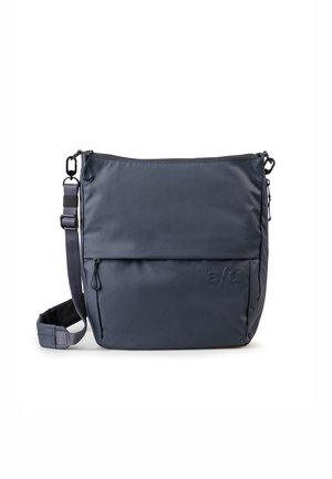 Borsa a tracolla grigio scuro con tracolla regolabile e due scomparti con zip, con il logo "a/u" in rilievo sulla tasca frontale.