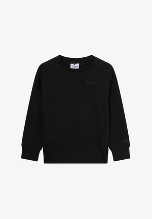 Czarny sweatshirt z okrągłym dekoltem, raglanowymi rękawami i ściągaczami przy nadgarstkach. Z przodu znajduje się małe logo Champion w ciemnoszarym kolorze.