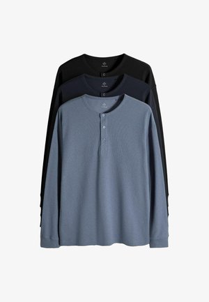 THE SET, 3 PACK LONG SLEEVE WAFFLE HENLEY TOPS, niebieski