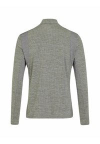 Langärmeliges Polo-Shirt in hellgrün mit grauen Akzenten. Strukturierter, atmungsaktiver Stoff mit einem Kragen und taillierter Passform.
