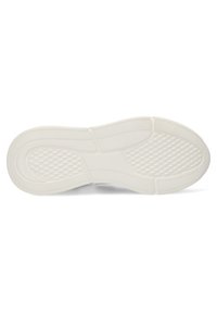 White sneaker outsole with textured grip patterns and smooth sections, featuring curved edges and a slightly raised heel.