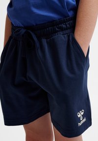 Marinblå shorts med elastisk midja och dragsko. Sidofickor och en vit logotyp på nedre vänstra benet. Tillverkade i bomull.
