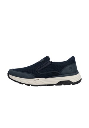 Black slip-on sneaker with white foam-tech sole, breathable mesh upper, and rubber outsole, designed for casual and comfortable wear.