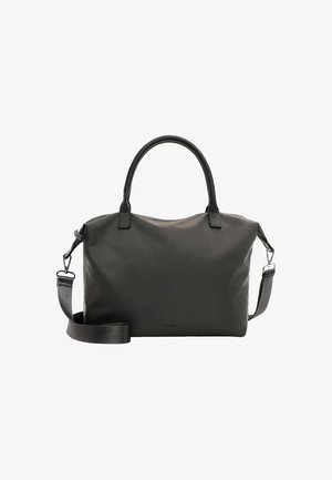 Borse in nylon nero con una texture liscia, manici corti e una tracolla rimovibile. Presenta una chiusura con zip e un design minimalista.