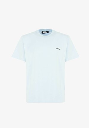 T-shirt in cotone azzurro chiaro con maniche corte, scollo rotondo e un piccolo logo nero "BARROW" stampato sul petto.