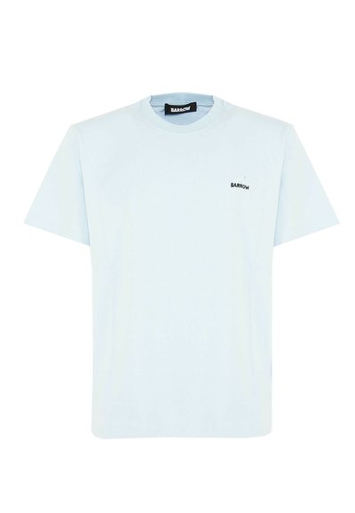 T-shirt in cotone azzurro chiaro con maniche corte, scollo rotondo e un piccolo logo nero "BARROW" stampato sul petto.