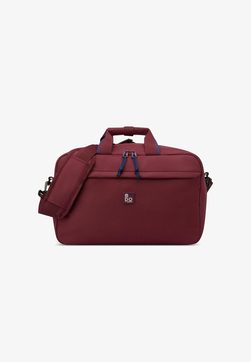 Bolsa para portátil color marrón con dos asas superiores y correa para el hombro ajustable. Cuenta con un cierre con cremallera y el logo en la parte frontal. Textura suave.