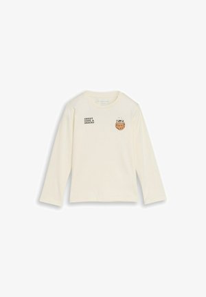 Crèmekleurig shirt met lange mouwen met een koekje dat een zonnebril draagt en de tekst "Sweet, Cool & Snacky" op de bovenborst.