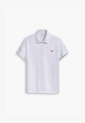 White polo shirt made of cotton, featuring a classic collar, three-button placket, and a small red Levi's logo on the left chest.