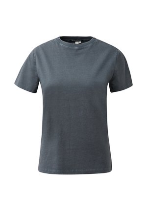 Dunkelgraues T-Shirt mit kurzen Ärmeln und Rundhalsausschnitt, dezentes Logo auf der Brust, schlichtes Design und reguläre Passform.