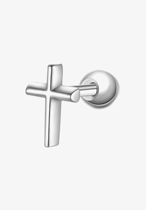 Kryžius formos chromo sieninis kabykla. Lygi, blizgi danga, su tiesiomis linijomis ir apvalintais kampais. Matomas tvirtinimo aparatūra.