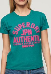 Superdry & Co PUFF - Print T-shirt - ocean green marl