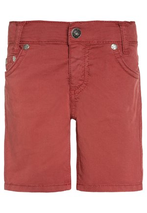 Czerwone bawełniane szorty z zapięciem na guzik, z przednimi kieszeniami i przeszyciami. Gładka faktura i swobodny krój.