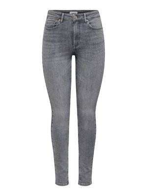 Skinny jeans in een vervaagde grijze denim, met een klassiek ontwerp met vijf zakken, een knoop- en ritssluiting, en minimale beschadigingen.
