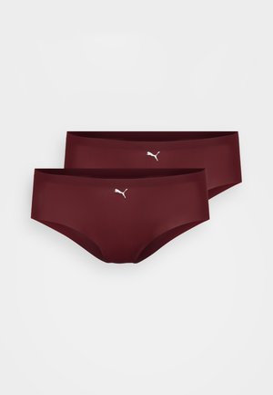 Puma dame truser, to-pakning. Ensfarget burgunder tekstur, glatt materiale, elastisk midjebånd, med en liten hvit logo foran.