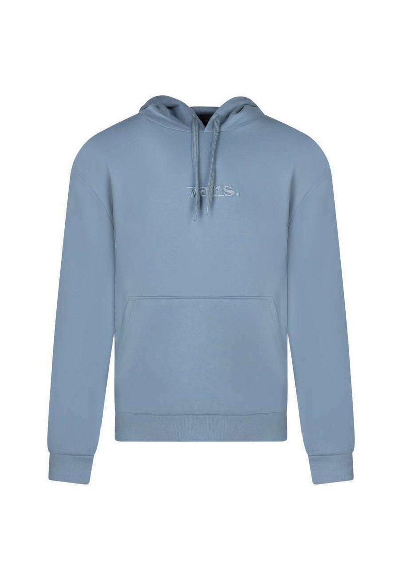 Haut à capuche bleu clair en tissu mélangé de coton, avec une poche kangourou sur le devant, une capuche avec cordon de serrage et le logo "vans." brodé.