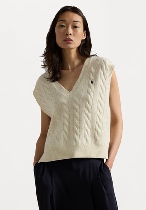 CABLE-KNIT CASHMERE SLEEVELESS JUMPER - Neule - authentic cream