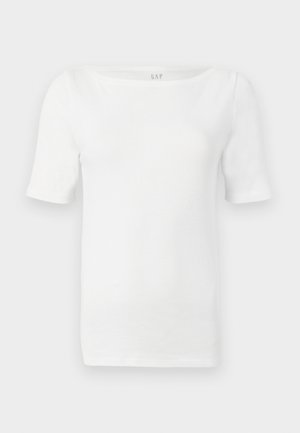 Hvit kortermet strikket topp med båthals, tettsittende silhuett og mykt stoff fra GAP-merket.