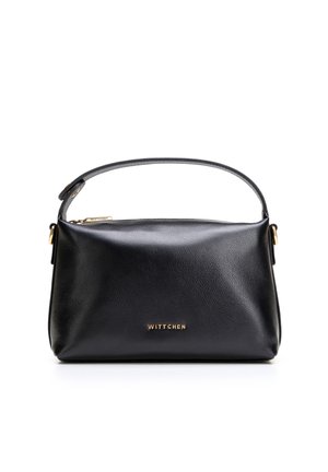 Černá kožená kabelka s jedním horním držadlem, zlatým zipem a zlatým logem "WITTCHEN" na přední straně na bílém pozadí.