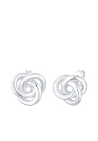 Pendientes de plata con forma de aro entrelazado, superficie pulida, forma circular, sin adornos ni patrones visibles.