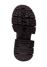 Black rubber boot sole with a deep tread pattern. Features the "BUFFALO" logo embossed and a circular brand emblem near the heel.