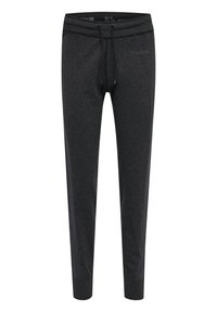 Donkergrijze jogpants gemaakt van een zachte stof, met een trekkoord in de taille, een slim fit en zijpaneel details voor een extra textuur.
