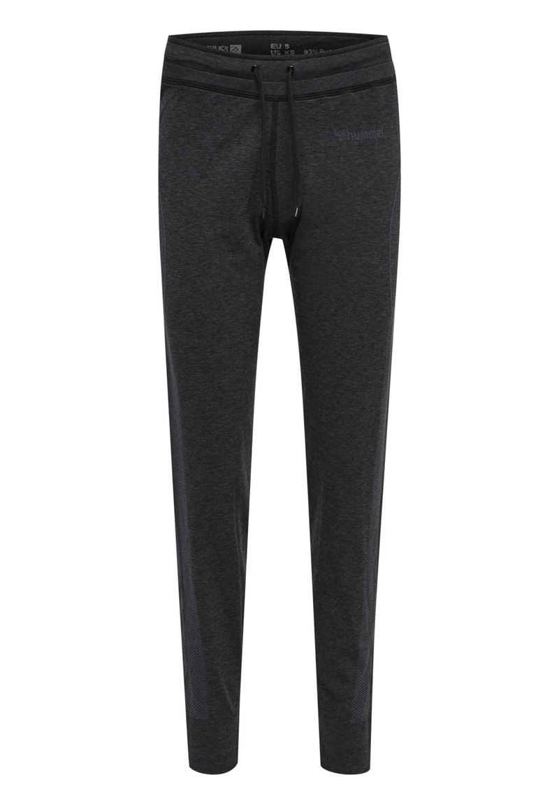 Donkergrijze jogpants gemaakt van een zachte stof, met een trekkoord in de taille, een slim fit en zijpaneel details voor een extra textuur.