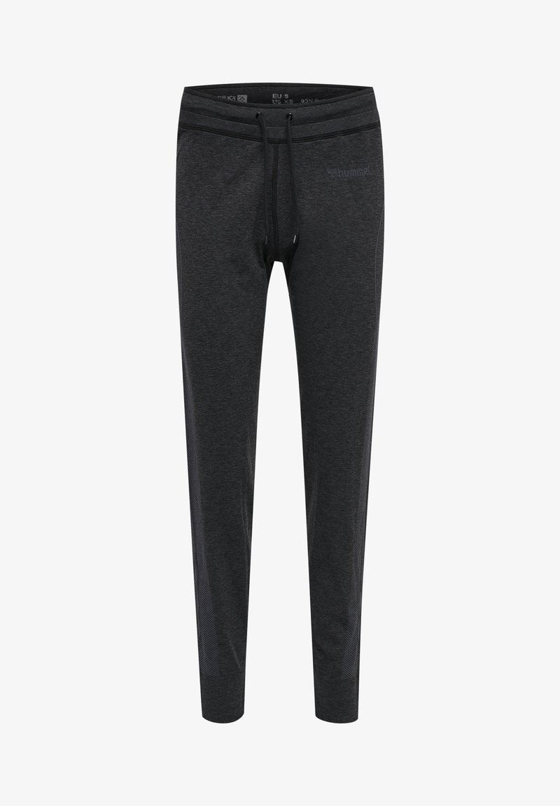 Donkergrijze jogpants gemaakt van een zachte stof, met een trekkoord in de taille, een slim fit en zijpaneel details voor een extra textuur.